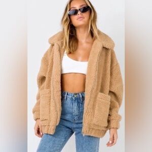 I.AM.GIA. Pixie Jacket Teddy Sherpa Zip Up Caramel Tan color Size XS